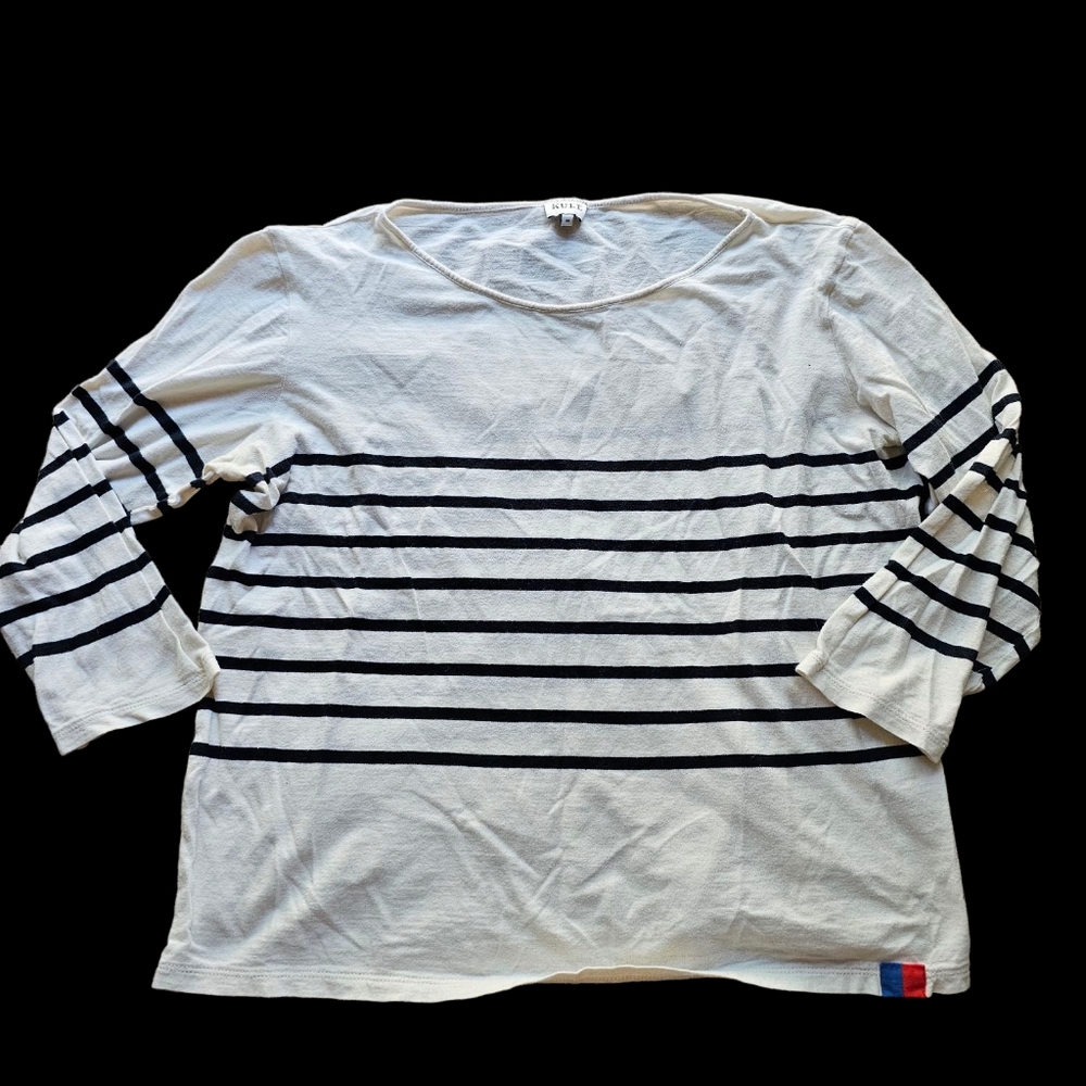 KULE Marine Striped White and Black 3/4 Sleeve  Cotton Lightweight Top Sz M